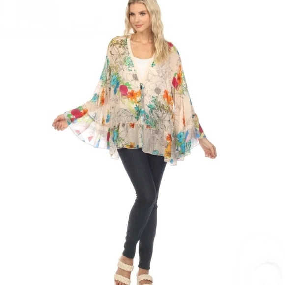JOHNNY WAS Sequence Georgina Kimono Style Vibrant Floral Blouse NWT Size Medium - Picture 7 of 13